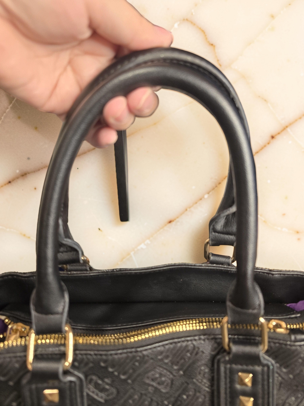 Juicy Couture Fame Satchel Black Debossed Monogram Speedy Bag - Picture 9 of 13